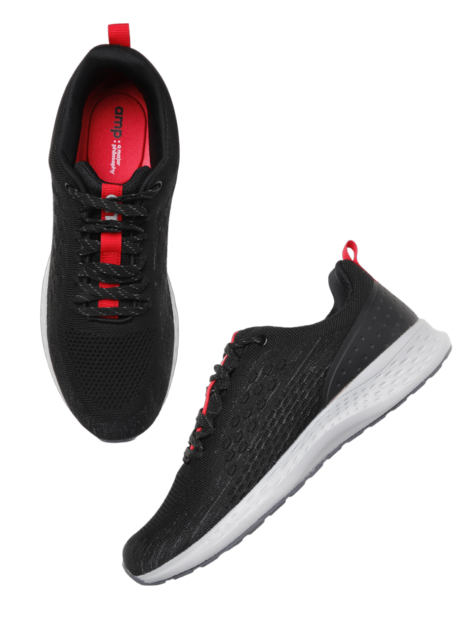 Amp Men’s Knitted Lace-Up Sneakers AM002-BLACK