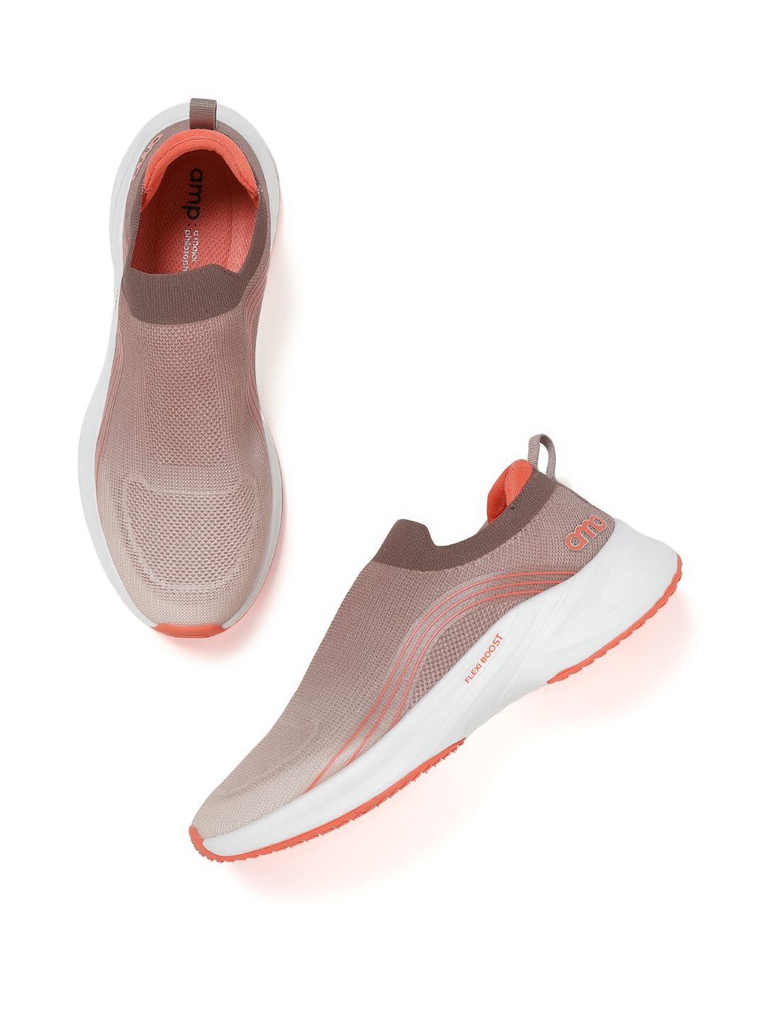 AMP WOMENS KNITTED SLIP-ON SNEAKERS AW058-BEIGE